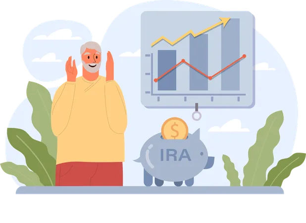 Old man showing IRA growth  イラスト
