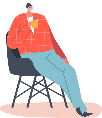 Old man sitting comfortably on an armchair Illustration