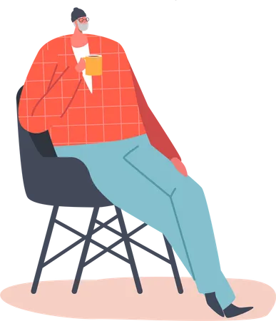 Old man sitting comfortably on an armchair  Illustration