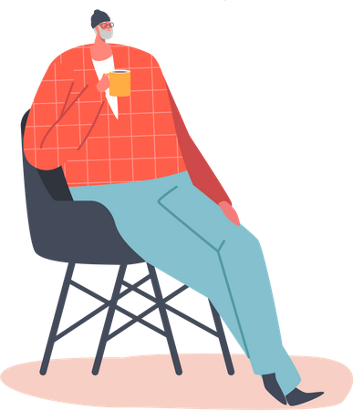 Old man sitting comfortably on an armchair  Illustration