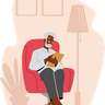 illustrations of old man sitting on armchair