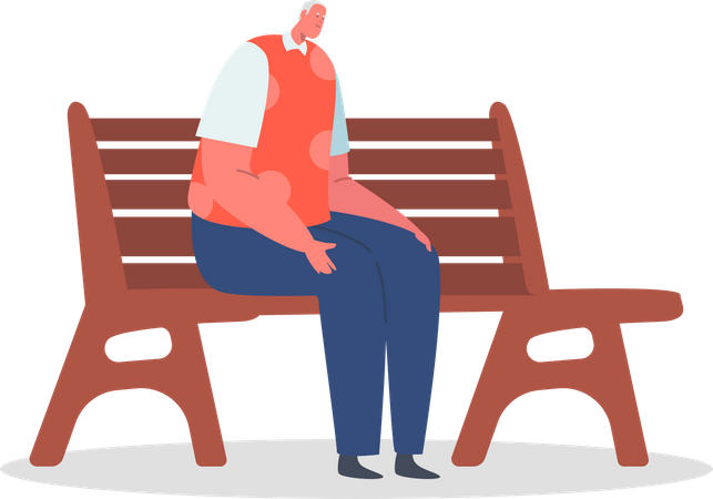 Old Man sitting on park bench  Illustration