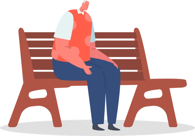 Old Man sitting on park bench  Illustration