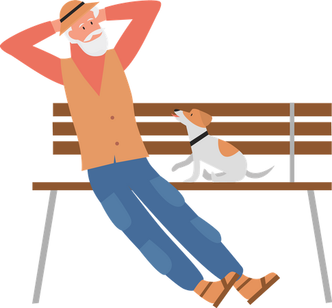 Old man sitting on wooden bench and thinking something  Illustration