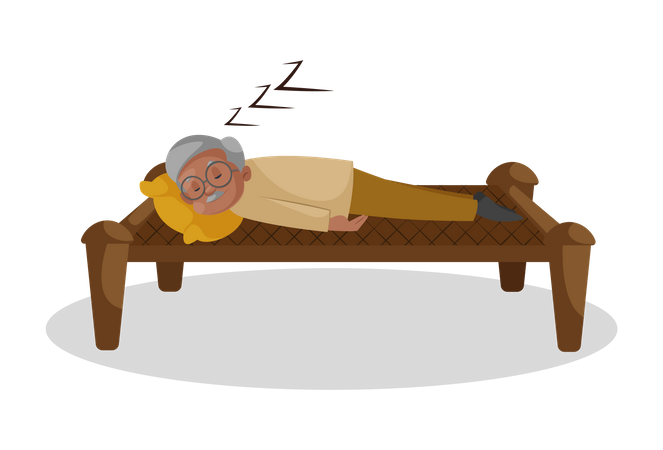 Old man sleeping on woven bed Illustration