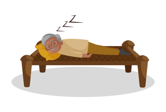 Old man sleeping on woven bed  Illustration