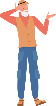 Old man standing and showing something right  Illustration