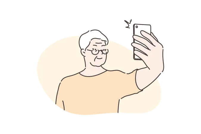 Old man taking selfie  Illustration