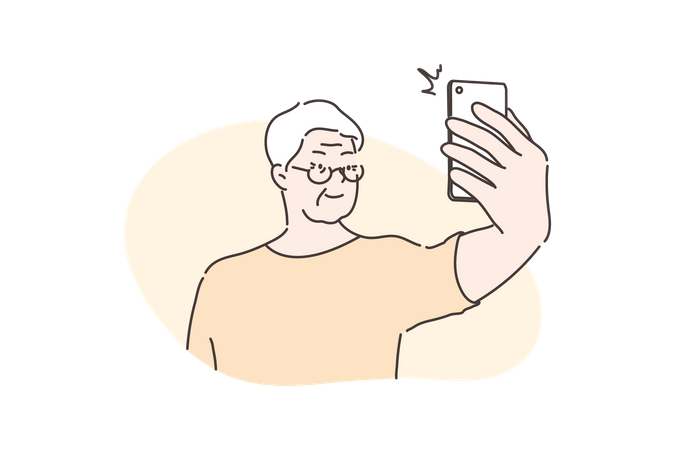 Old man taking selfie in mobile  Illustration