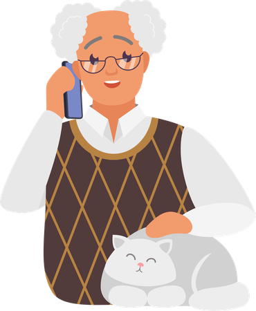 Old man talking on mobile  Illustration