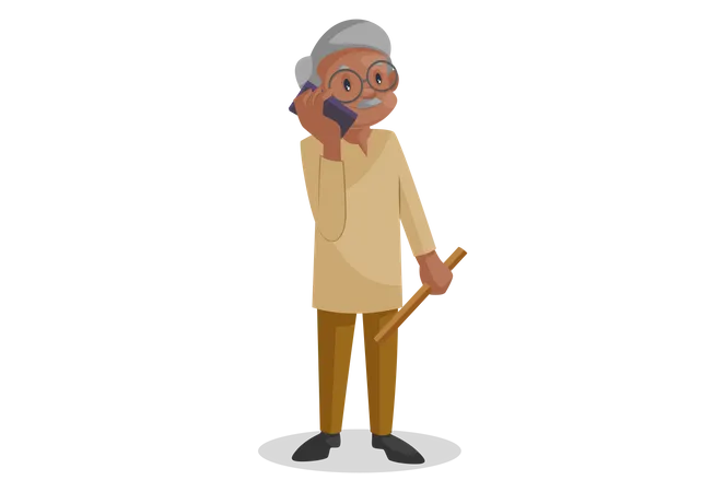 Old man talking on the phone  Illustration