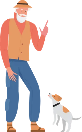 Old man talking with dog  Illustration