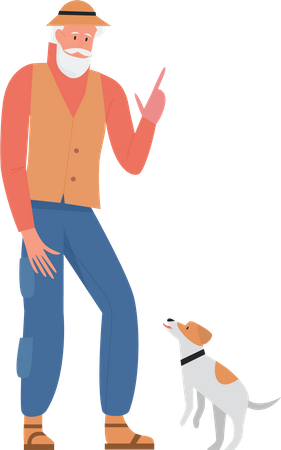 Old man talking with dog  Illustration