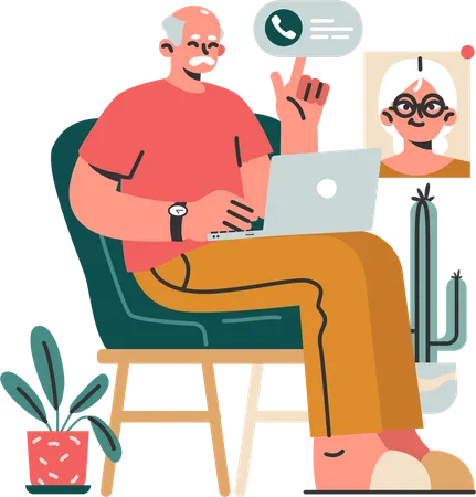 Old man talking with grand mother  Illustration
