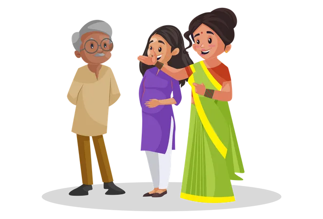 Old man talking with two ladies and hearing their problems Illustration
