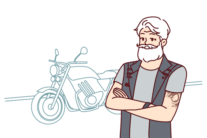 Old man thinking about bike ride  Illustration