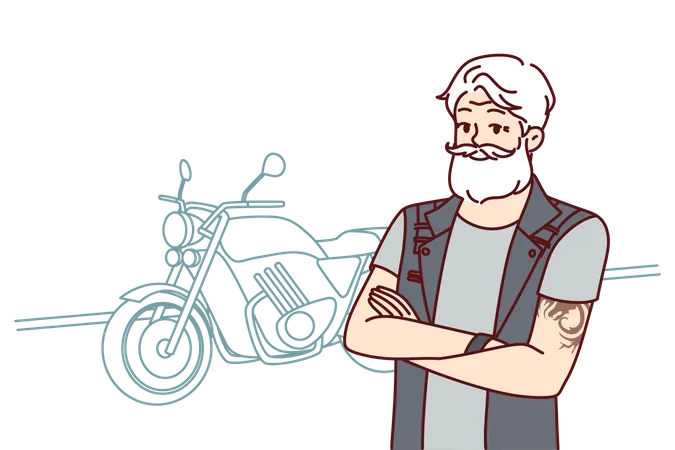 Old man thinking about bike ride  Illustration