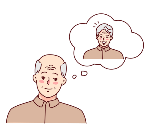 Old man thinking about young age  Illustration