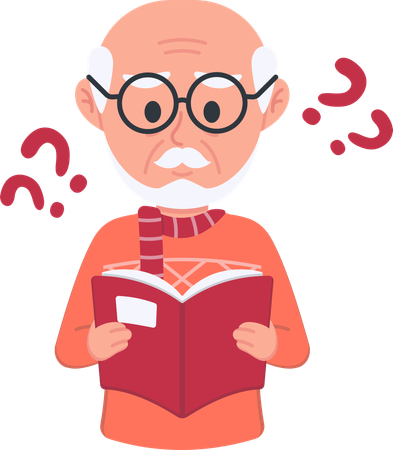 Old man tries to read book  Illustration