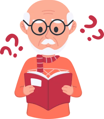 Old man tries to read book  Illustration