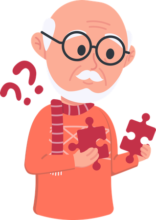 Old man unable to solve puzzle  Illustration