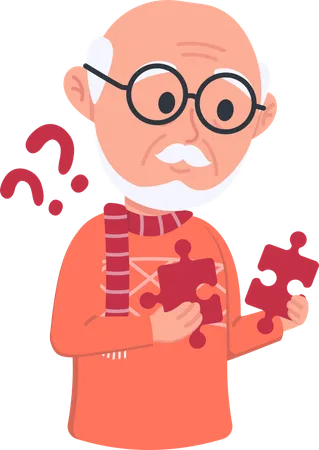 Old man unable to solve puzzle  Illustration