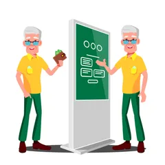 Old Man Using ATM, Digital Terminal Illustration Pack