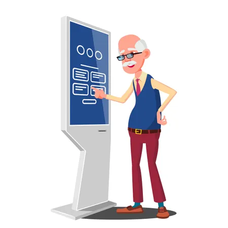 Old Man Using ATM Machine Illustration