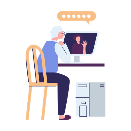 Old Man Using Internet  Illustration