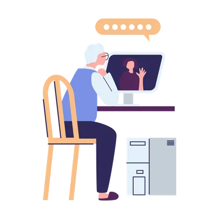 Old Man Using Internet  Illustration