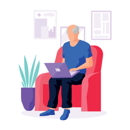 Old man using laptop  Illustration