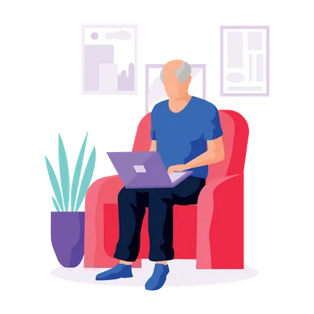 Old man using laptop  Illustration