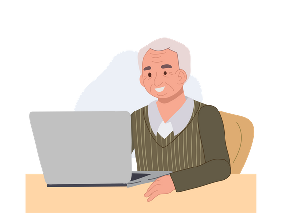 Old man using laptop  Illustration