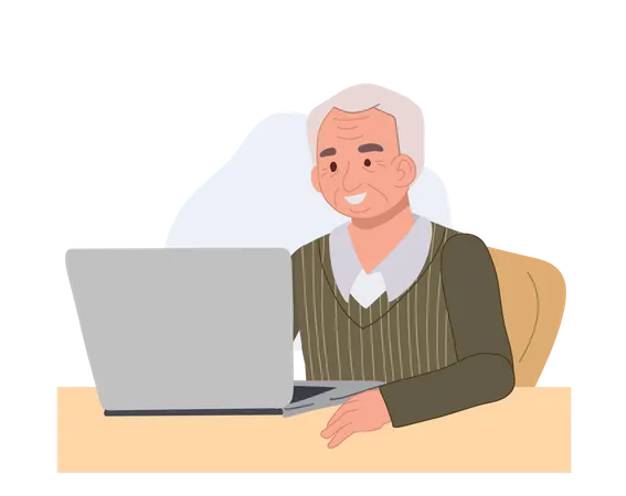 Old man using laptop  Illustration