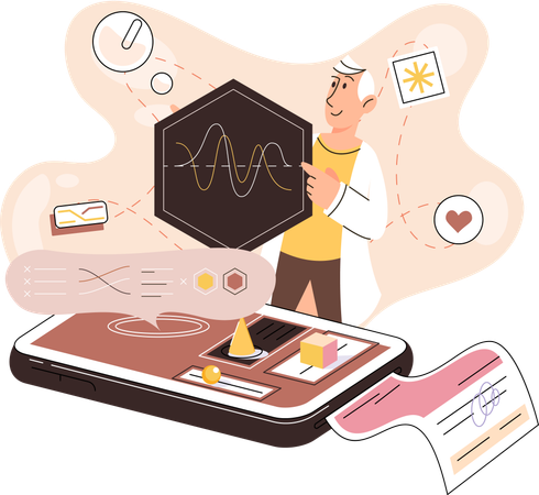 Old man using online medical service mobile app  Illustration