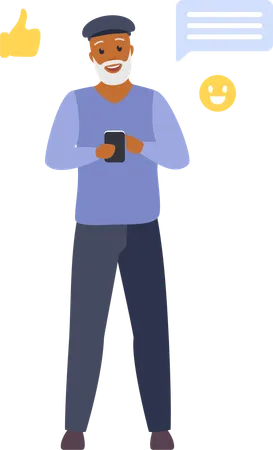 Old man using phone  Illustration