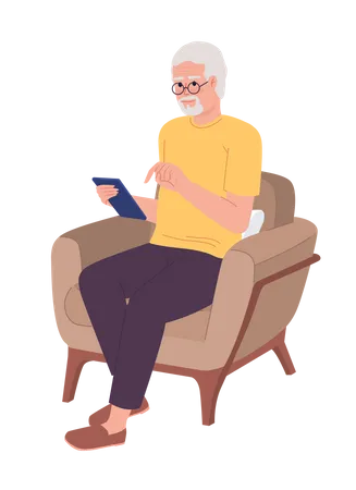 Old man using smartphone in armchair Illustration