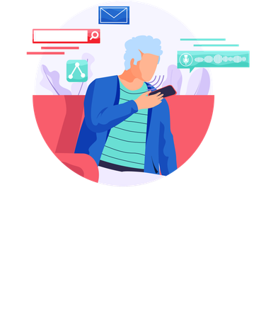 Old man using voice assistant on mobile  Illustration