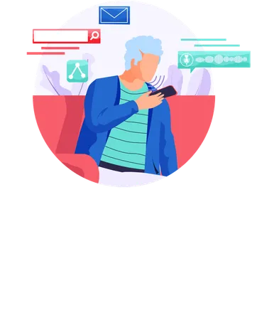 Old man using voice assistant on mobile  Illustration