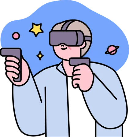 Old man using VR technology glasses  Illustration