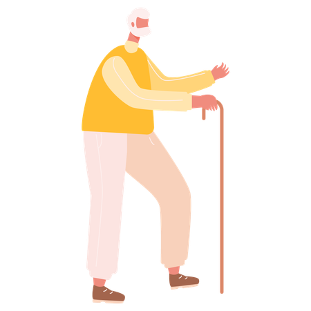 Old man walking with stick  Illustration