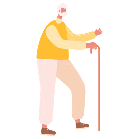 Old man walking with stick  Illustration