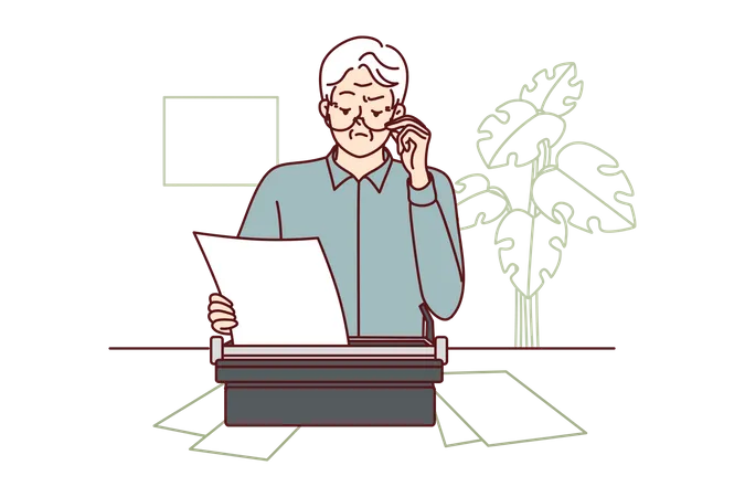 Old man watching document  Illustration