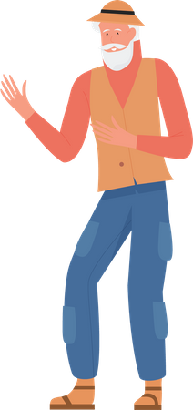 Old man waving hands  Illustration