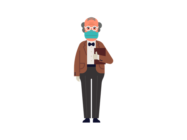 Old man wearing mask and gloves  Illustration