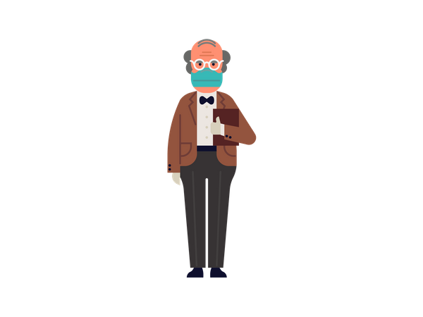 Old man wearing mask and gloves  Illustration