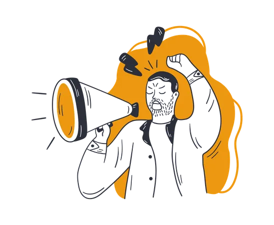Old man with beard doing announcement through megaphone  Illustration