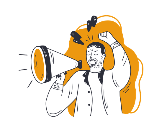 Old man with beard doing announcement through megaphone  Illustration