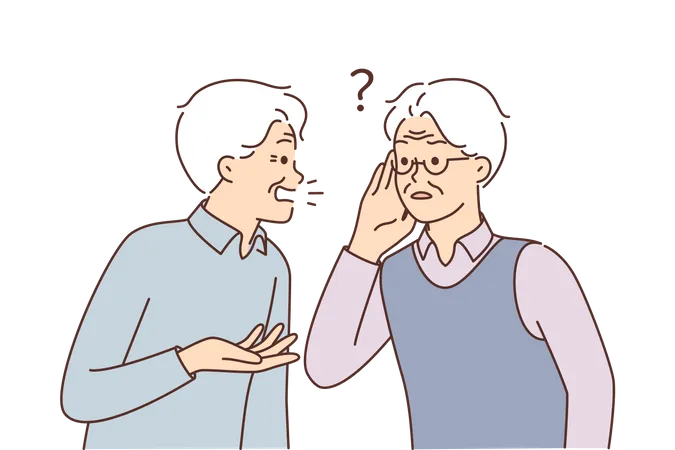 Old man with hearing problem  Illustration