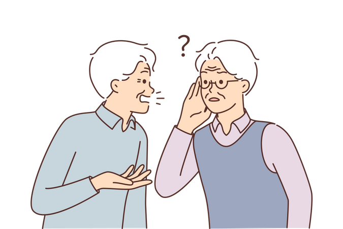 Old man with hearing problem  Illustration